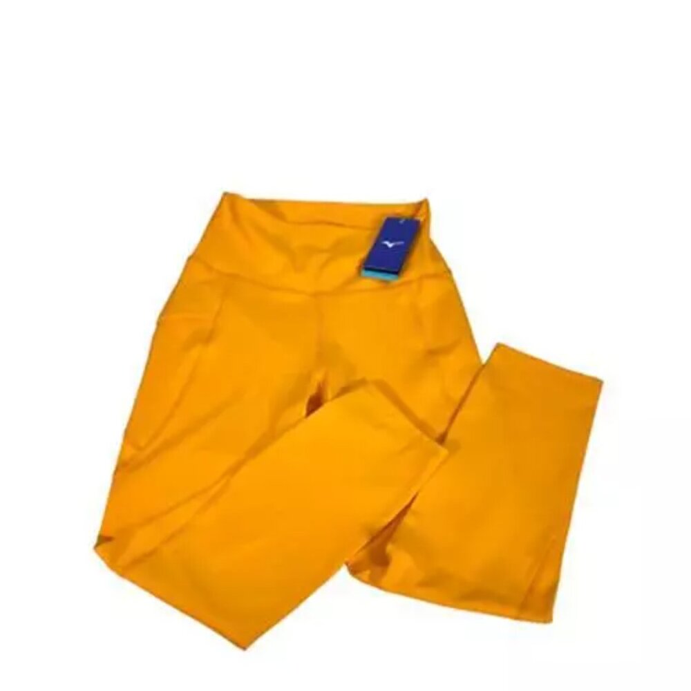 Mizuno Womens Performance Leggings Pants Cropped Safety Yellow S New
